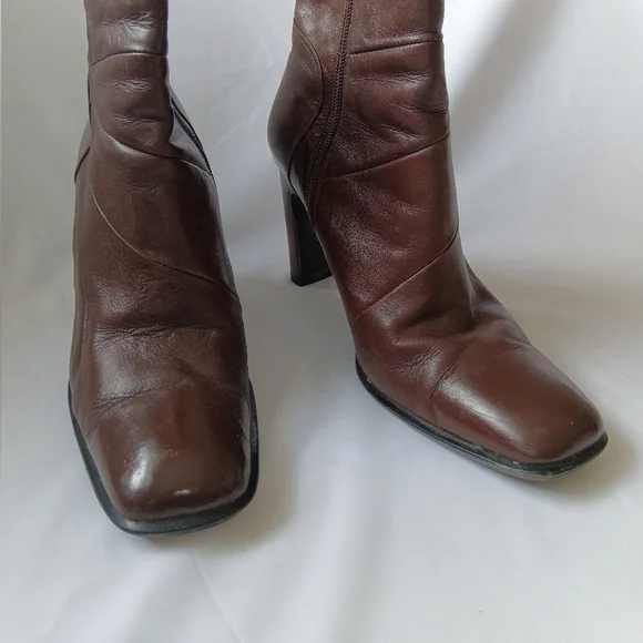 3.5" Heels Brown Real-Leather Ankle Zipper Boots - Picture 6 of 16